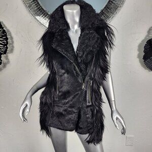 $695~ADRIENNE LANDAU~S~BLACK GENUINE LAMB FUR REAL SHEEPSKIN VEST COAT JACKET